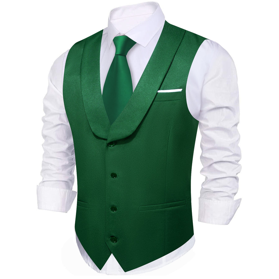New ForestGreen Solid Jacquard Men's Collar Vest Set vest set    - Sophisticated Gentlemen