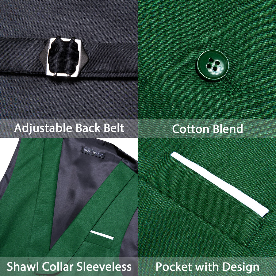 New ForestGreen Solid Jacquard Men's Collar Vest Set vest set    - Sophisticated Gentlemen