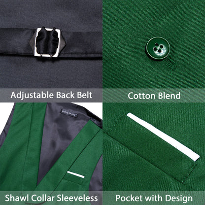 New ForestGreen Solid Jacquard Men's Collar Vest Set vest set    - Sophisticated Gentlemen