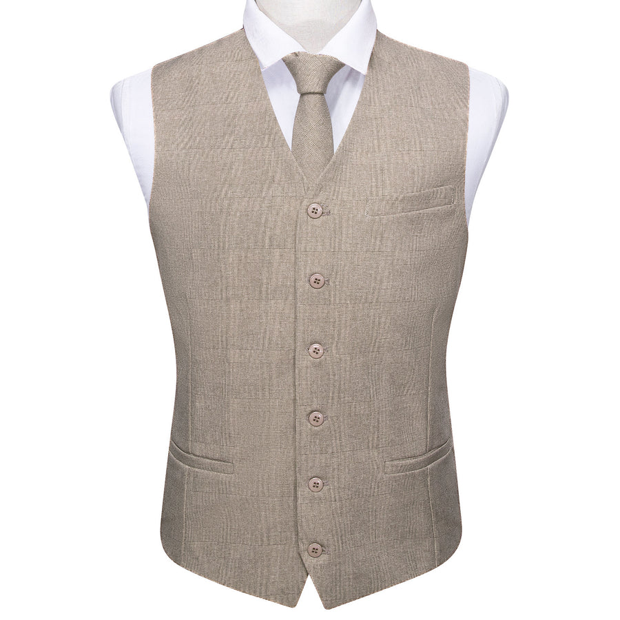 Khaki Solid Jacquard 2-Piece Vest Set vest set    - Sophisticated Gentlemen