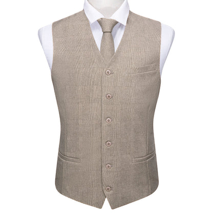 Khaki Solid Jacquard 2-Piece Vest Set vest set    - Sophisticated Gentlemen
