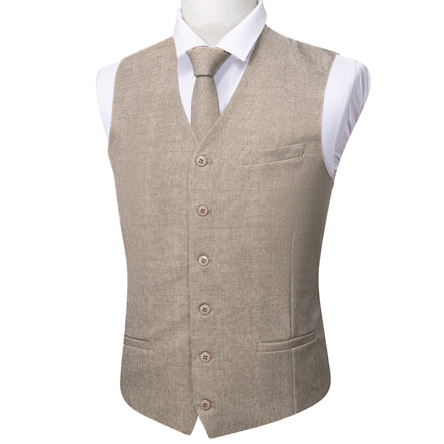 Khaki Solid Jacquard 2-Piece Vest Set vest set    - Sophisticated Gentlemen