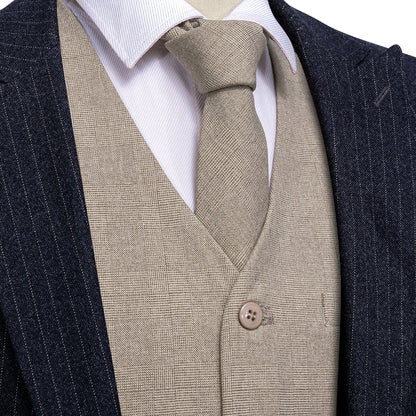 Khaki Solid Jacquard 2-Piece Vest Set vest set S (Chest 40")   - Sophisticated Gentlemen