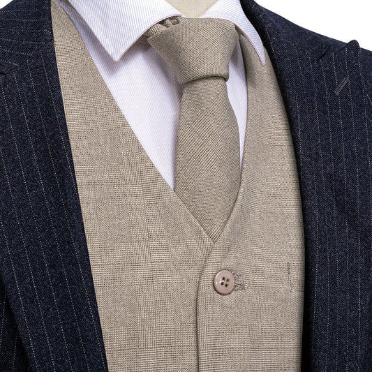 Khaki Solid Jacquard 2-Piece Vest Set vest set S (Chest 40")   - Sophisticated Gentlemen