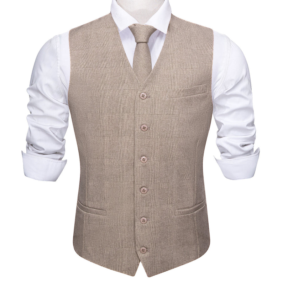 Khaki Solid Jacquard 2-Piece Vest Set vest set    - Sophisticated Gentlemen
