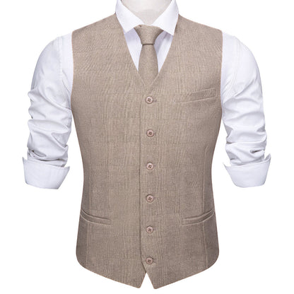 Khaki Solid Jacquard 2-Piece Vest Set vest set    - Sophisticated Gentlemen