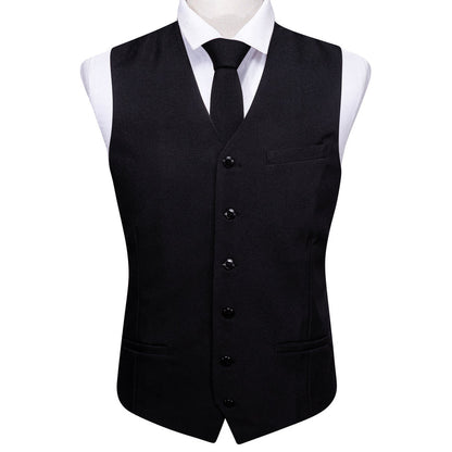 Classic Black Solid Jacquard Vest Set vest set    - Sophisticated Gentlemen