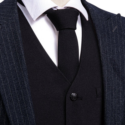 Classic Black Solid Jacquard Vest Set vest set S (Chest 40")   - Sophisticated Gentlemen
