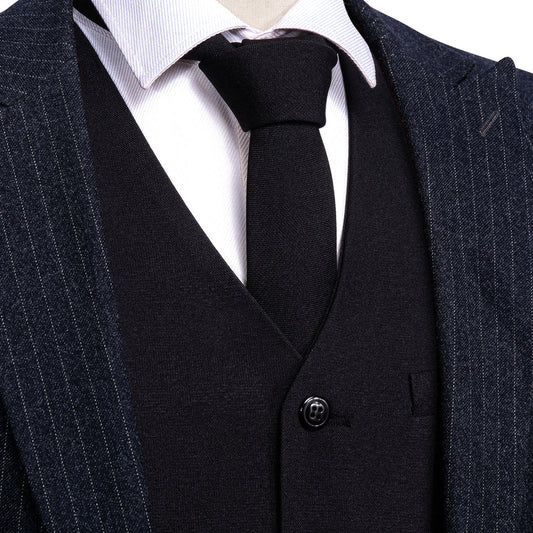 Classic Black Solid Jacquard Vest Set vest set S (Chest 40")   - Sophisticated Gentlemen