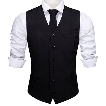Classic Black Solid Jacquard Vest Set vest set    - Sophisticated Gentlemen
