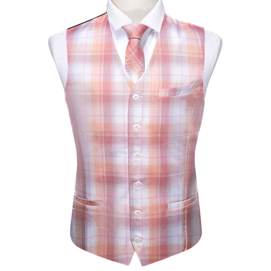 Pink Light Blue Plaid Jacquard Men's Vest Set vest set    - Sophisticated Gentlemen