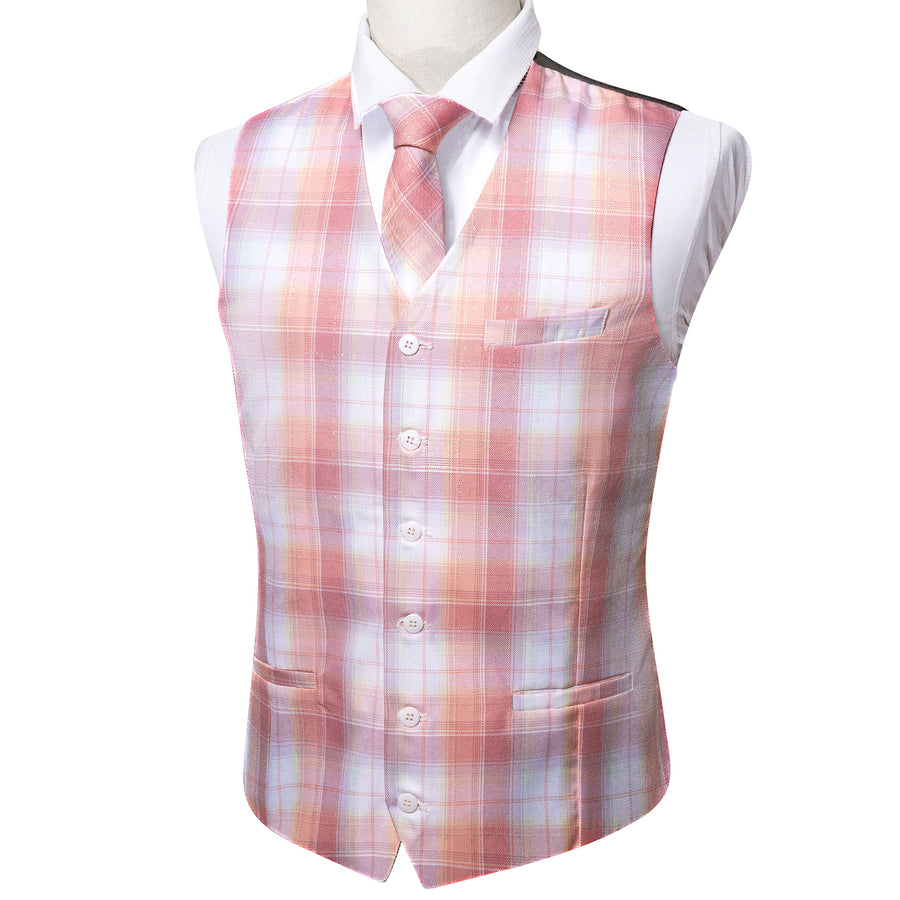 Pink Light Blue Plaid Jacquard Men's Vest Set vest set    - Sophisticated Gentlemen