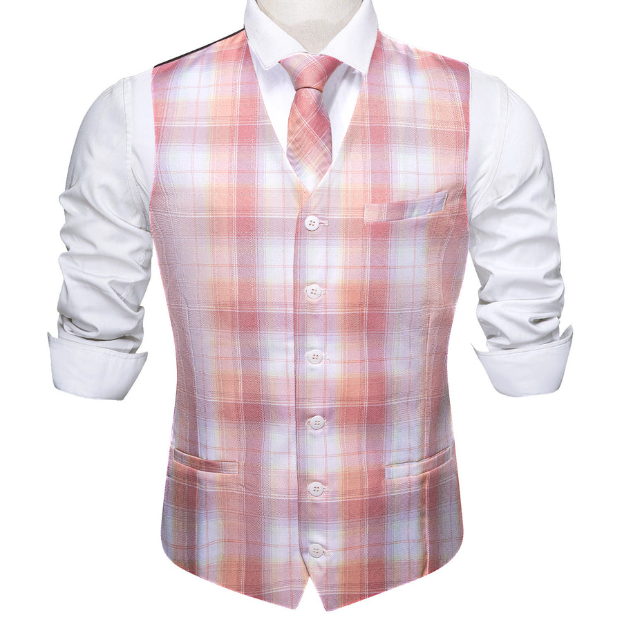 Pink Light Blue Plaid Jacquard Men's Vest Set vest set    - Sophisticated Gentlemen