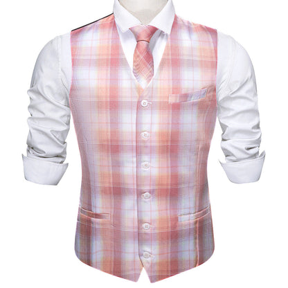 Pink Light Blue Plaid Jacquard Men's Vest Set vest set    - Sophisticated Gentlemen