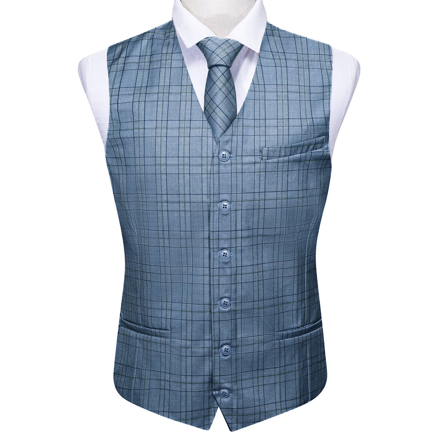 Blue Plaid Jacquard Men's Vest Set vest set    - Sophisticated Gentlemen