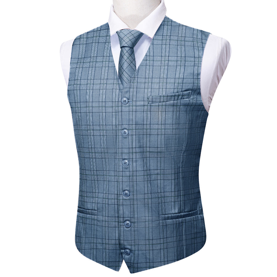 Blue Plaid Jacquard Men's Vest Set vest set    - Sophisticated Gentlemen