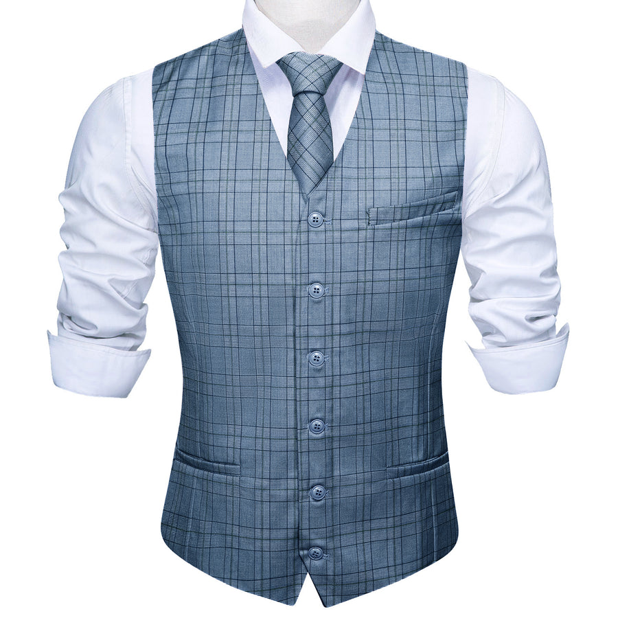 Blue Plaid Jacquard Men's Vest Set vest set    - Sophisticated Gentlemen