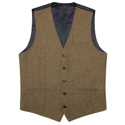 Walnut Brown Solid Jacquard Vest Set vest set S (Chest 40")   - Sophisticated Gentlemen