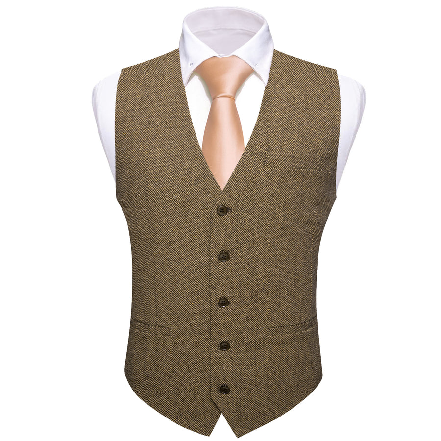 Walnut Brown Solid Jacquard Vest Set vest set    - Sophisticated Gentlemen