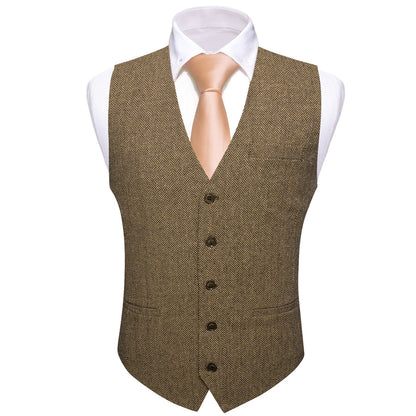 Walnut Brown Solid Jacquard Vest Set vest set    - Sophisticated Gentlemen