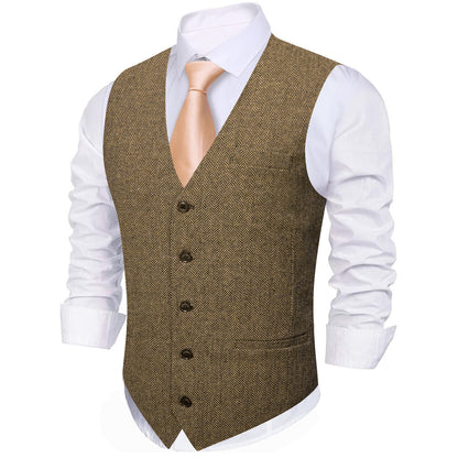 Walnut Brown Solid Jacquard Vest Set vest set    - Sophisticated Gentlemen