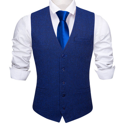 Royal Blue Solid Jacquard Men's Vest Set vest set    - Sophisticated Gentlemen