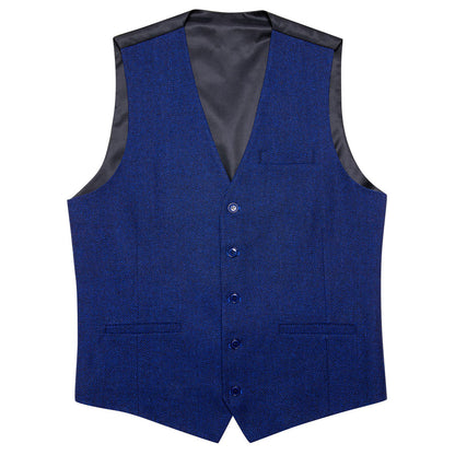 Royal Blue Solid Jacquard Men's Vest Set vest set S (Chest 40")   - Sophisticated Gentlemen