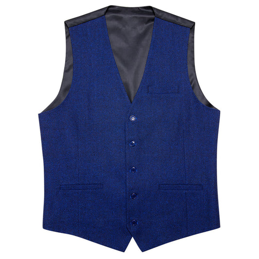 Royal Blue Solid Jacquard Men's Vest Set vest set S (Chest 40")   - Sophisticated Gentlemen