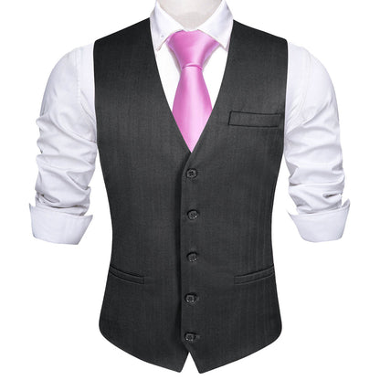 Deep Gray Solid Jacquard Men's Vest Set vest set    - Sophisticated Gentlemen