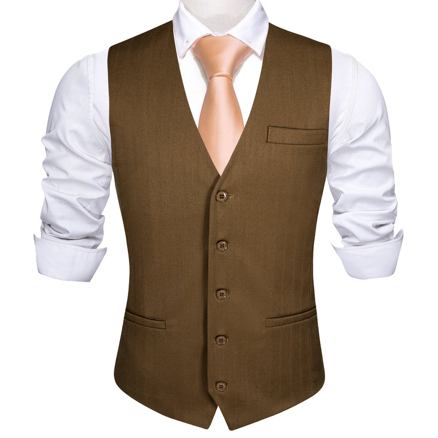 Olive Brown Solid Jacquard Men's Vest Set vest set    - Sophisticated Gentlemen