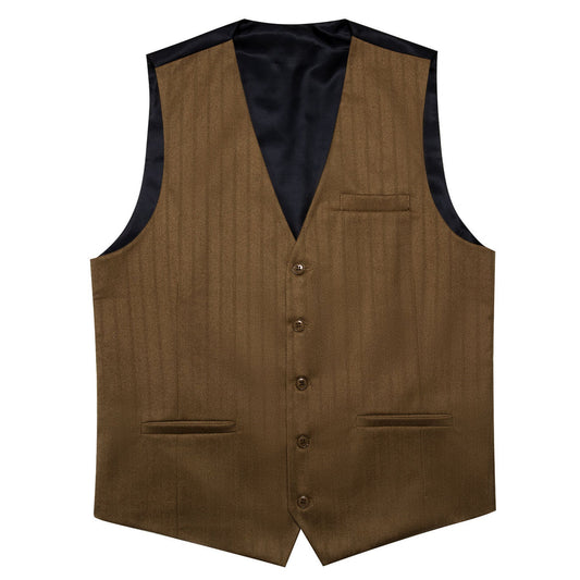 Olive Brown Solid Jacquard Men's Vest Set vest set S (Chest 40")   - Sophisticated Gentlemen