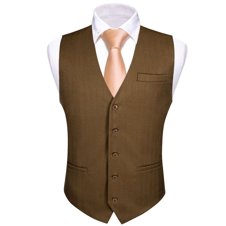 Olive Brown Solid Jacquard Men's Vest Set vest set    - Sophisticated Gentlemen