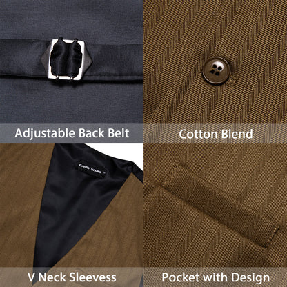 Olive Brown Solid Jacquard Men's Vest Set vest set    - Sophisticated Gentlemen