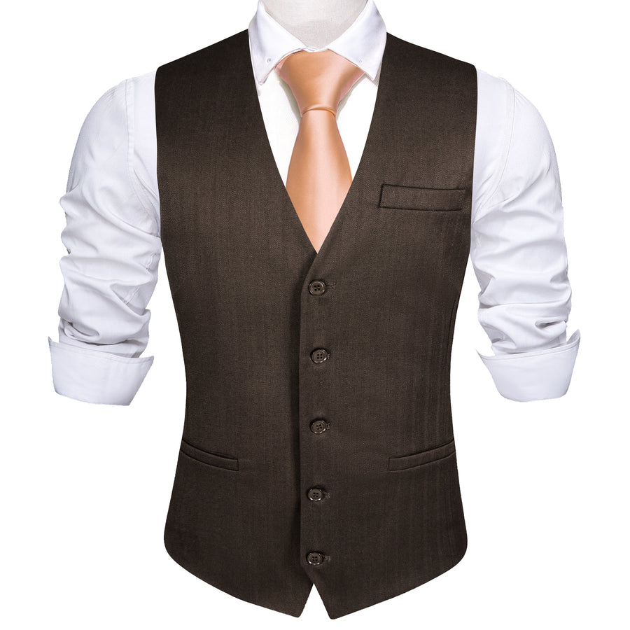 Deep Brown Solid Jacquard Men's Vest Set vest set    - Sophisticated Gentlemen