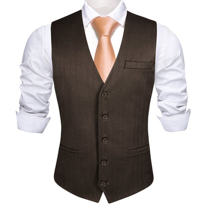 Deep Brown Solid Jacquard Men's Vest Set vest set    - Sophisticated Gentlemen