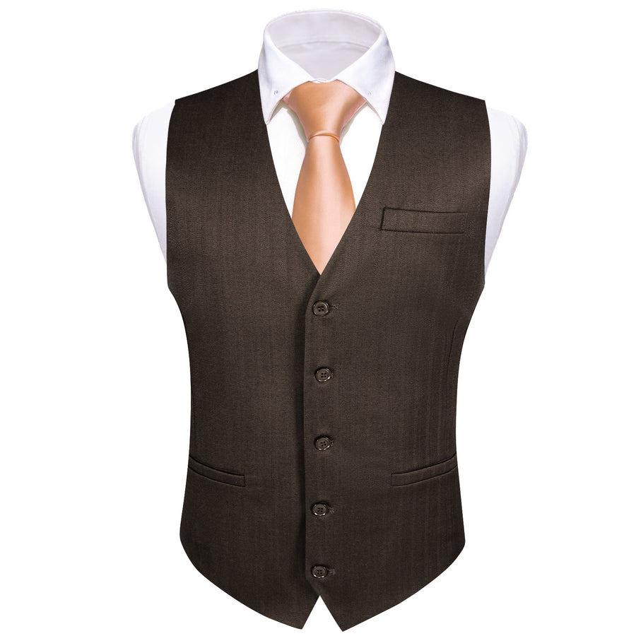 Deep Brown Solid Jacquard Men's Vest Set vest set    - Sophisticated Gentlemen