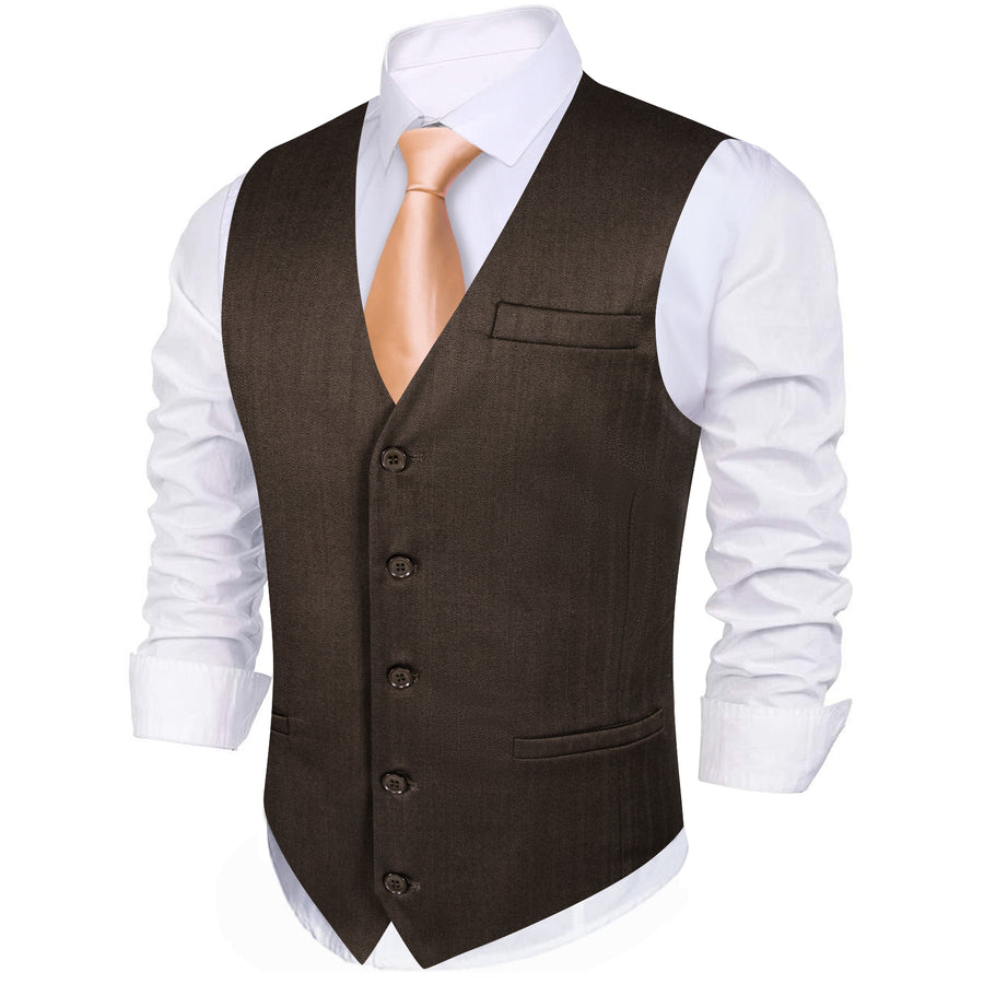 Deep Brown Solid Jacquard Men's Vest Set vest set    - Sophisticated Gentlemen