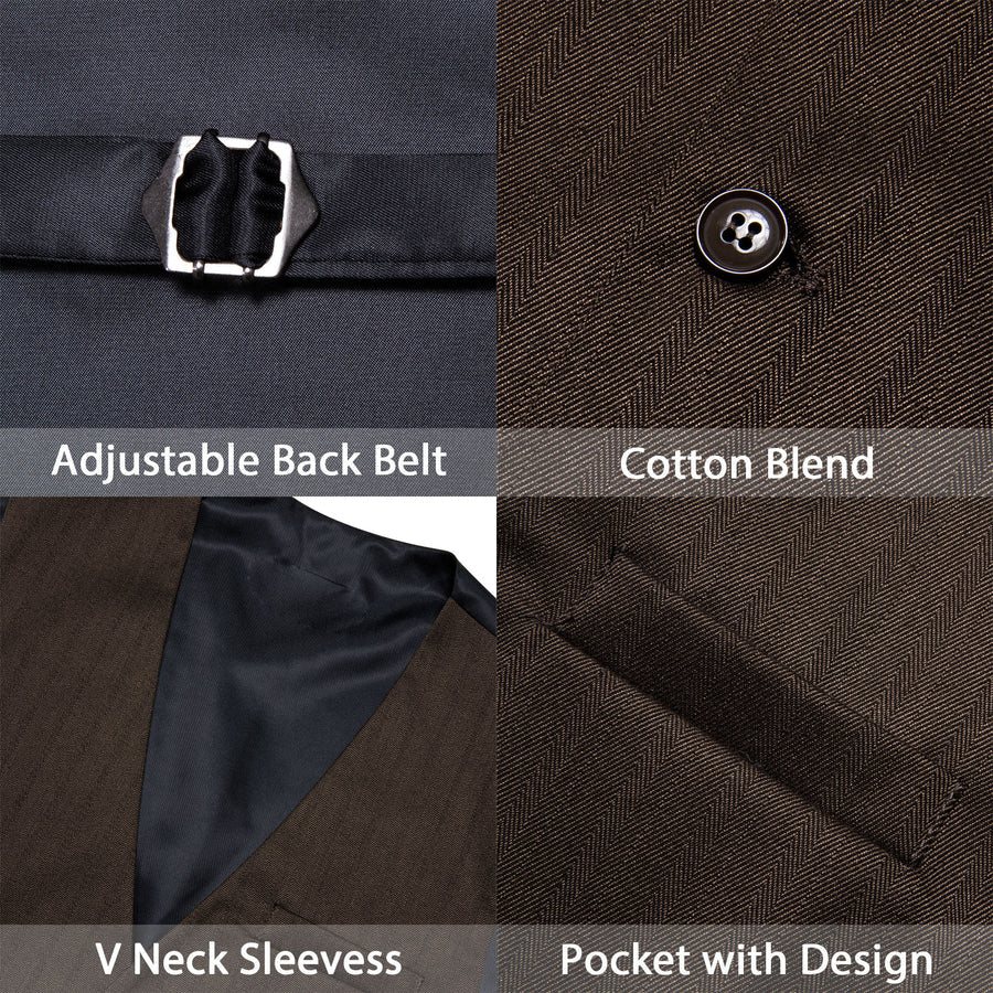 Deep Brown Solid Jacquard Men's Vest Set vest set    - Sophisticated Gentlemen
