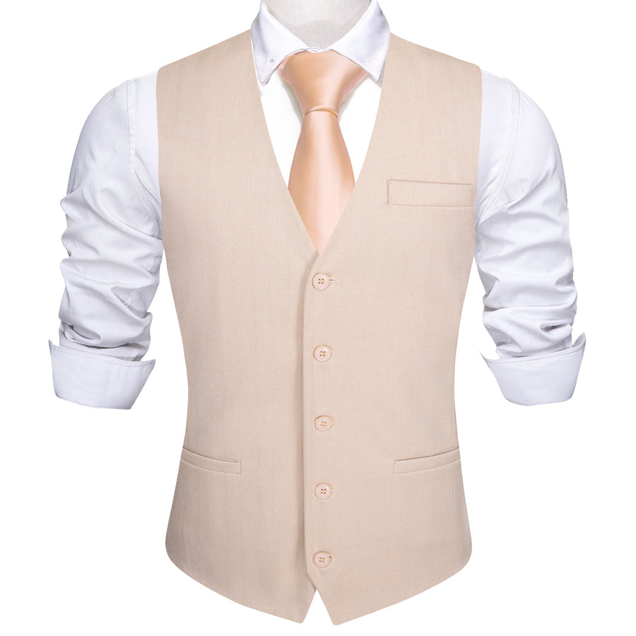Cream Pink Solid Jacquard Men's Vest Set vest set    - Sophisticated Gentlemen
