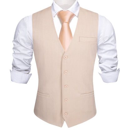 Cream Pink Solid Jacquard Men's Vest Set vest set    - Sophisticated Gentlemen