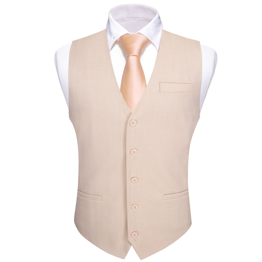Cream Pink Solid Jacquard Men's Vest Set vest set    - Sophisticated Gentlemen