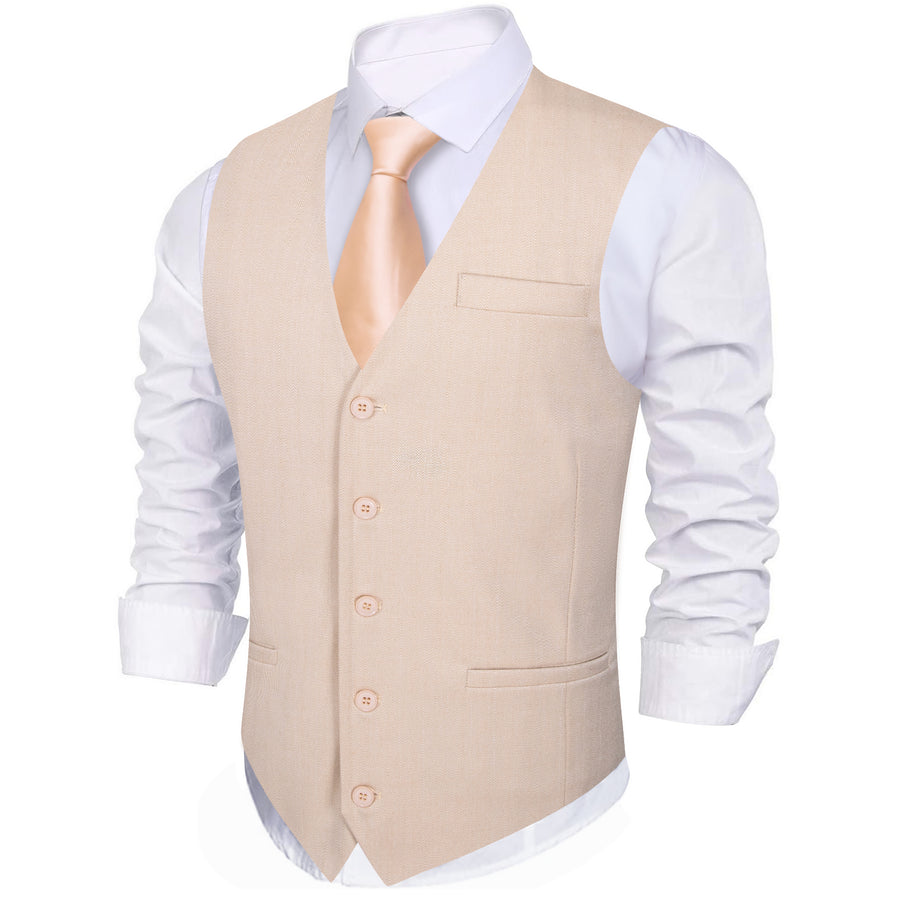 Cream Pink Solid Jacquard Men's Vest Set vest set    - Sophisticated Gentlemen