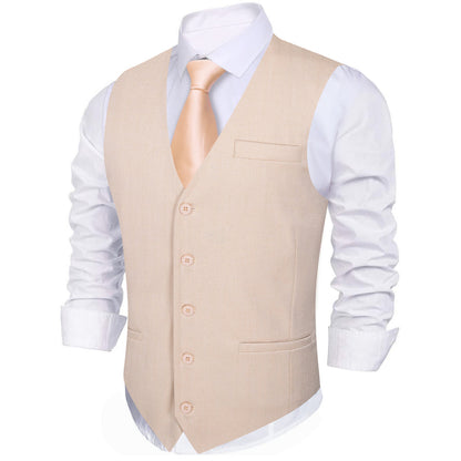 Cream Pink Solid Jacquard Men's Vest Set vest set    - Sophisticated Gentlemen