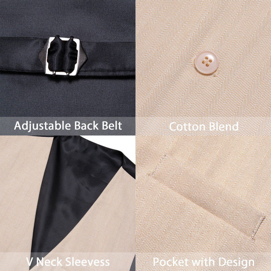 Cream Pink Solid Jacquard Men's Vest Set vest set    - Sophisticated Gentlemen
