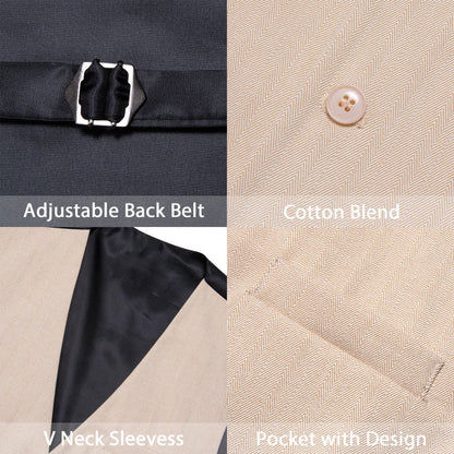 Cream Pink Solid Jacquard Men's Vest Set vest set    - Sophisticated Gentlemen