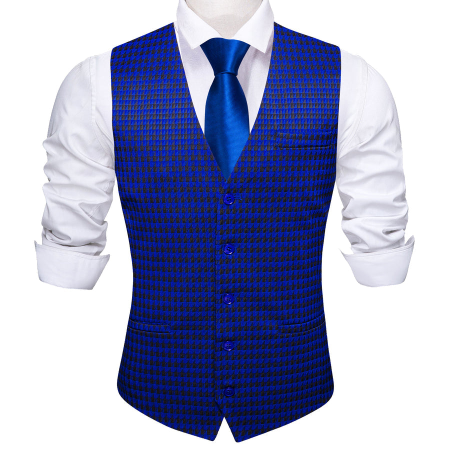 Blue Black Novelty Jacquard Men's Vest Set vest set    - Sophisticated Gentlemen