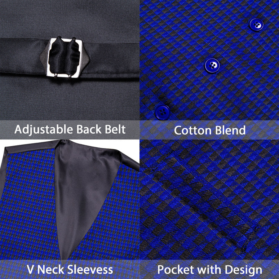 Blue Black Novelty Jacquard Men's Vest Set vest set    - Sophisticated Gentlemen