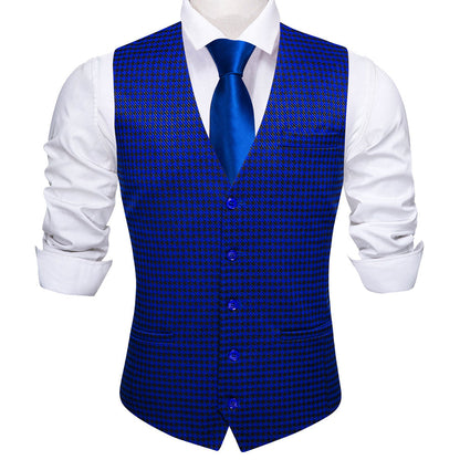 Royal Blue Plaid Jacquard Men's Vest Set vest set    - Sophisticated Gentlemen