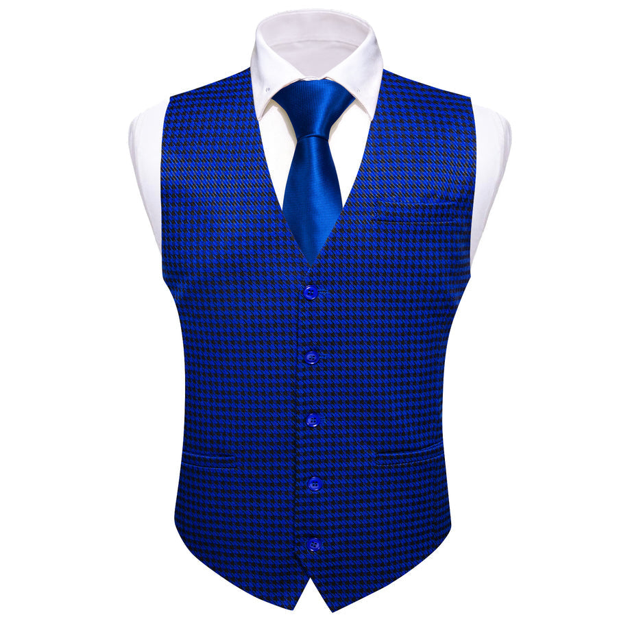 Royal Blue Plaid Jacquard Men's Vest Set vest set    - Sophisticated Gentlemen