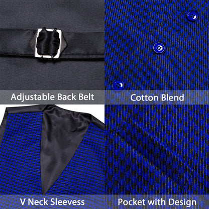 Royal Blue Plaid Jacquard Men's Vest Set vest set    - Sophisticated Gentlemen